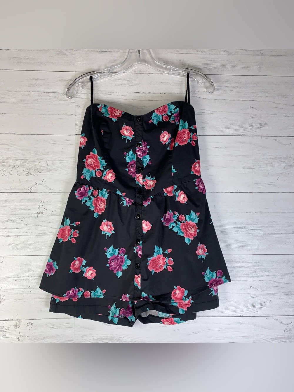 As U Wish black floral strapless romper shorts womens size L juniors